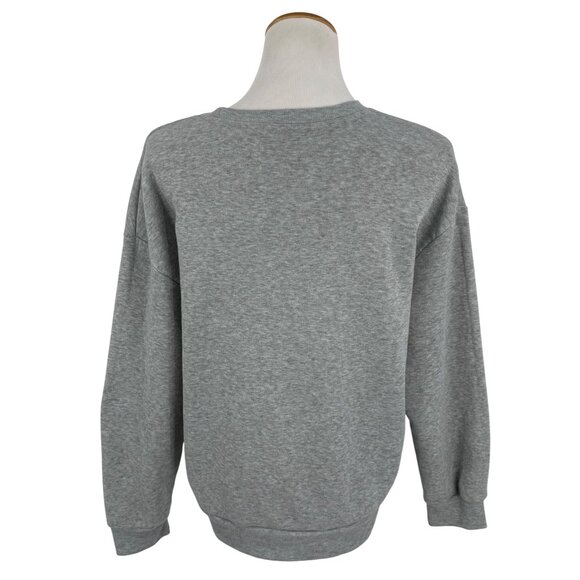 SHEIN Gray "90s Babe" Distressed Crew Neck Relaxed Fit Sweater Grunge Era Y2K - Picture 7 of 12